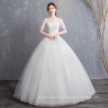 XQX012 Korea Styles Scalloped Neckline Sexy Off Shoulder Wedding Dress Designers Short Sleeves Sequins Tulle Ball Gown Dresses